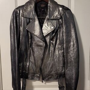 Victoria's Secret Black Metallic Leather Jacket Size xs